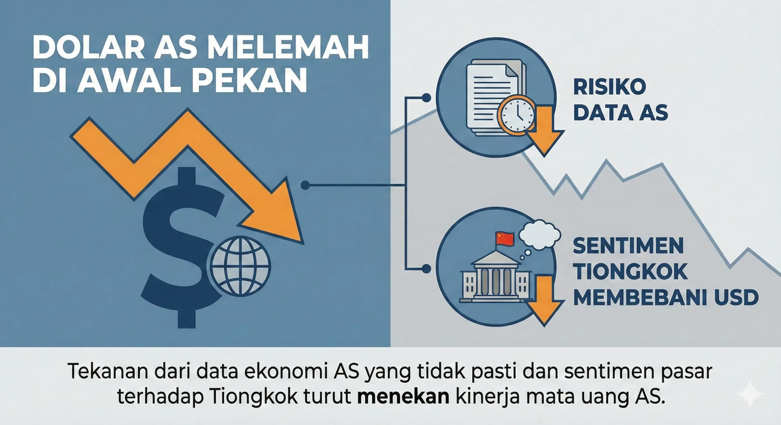 Dolar AS Melemah di Awal Pekan, Risiko Data AS dan Sentimen Tiongkok Membebani USD