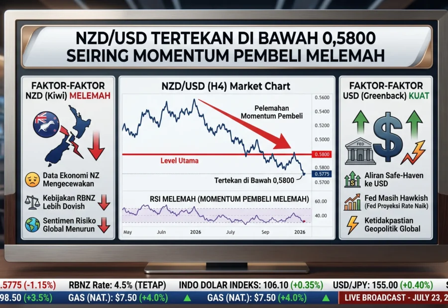 NZD/USD Tertekan di Bawah 0,5800 Seiring Momentum Pembeli Melemah