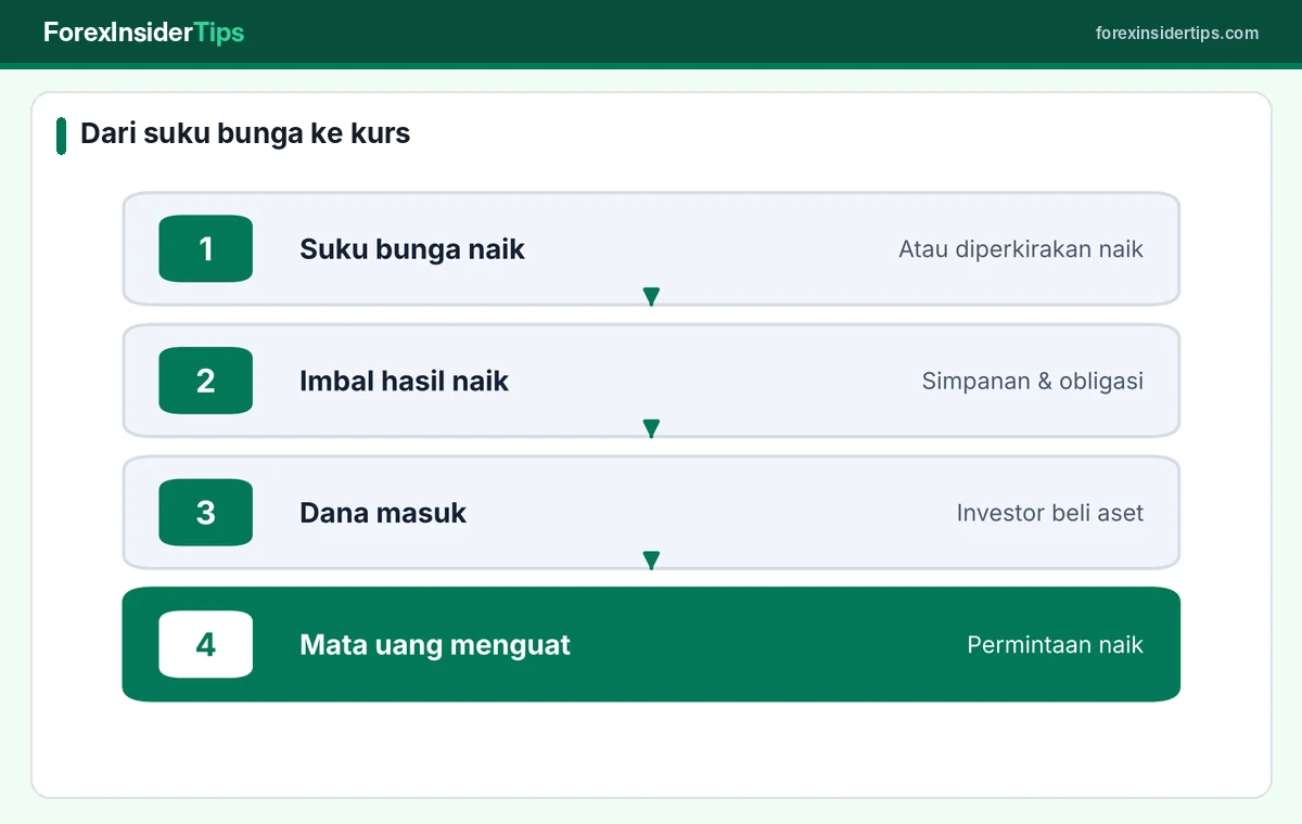 Rantai sederhana dari suku bunga ke nilai mata uang