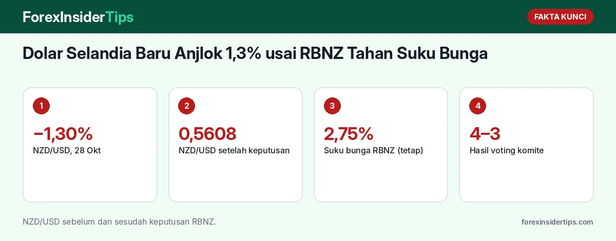 Fakta kunci: Dolar Selandia Baru Anjlok 1,3% usai RBNZ Tahan Suku Bunga: Penjelasan Sederhana untuk Pemula