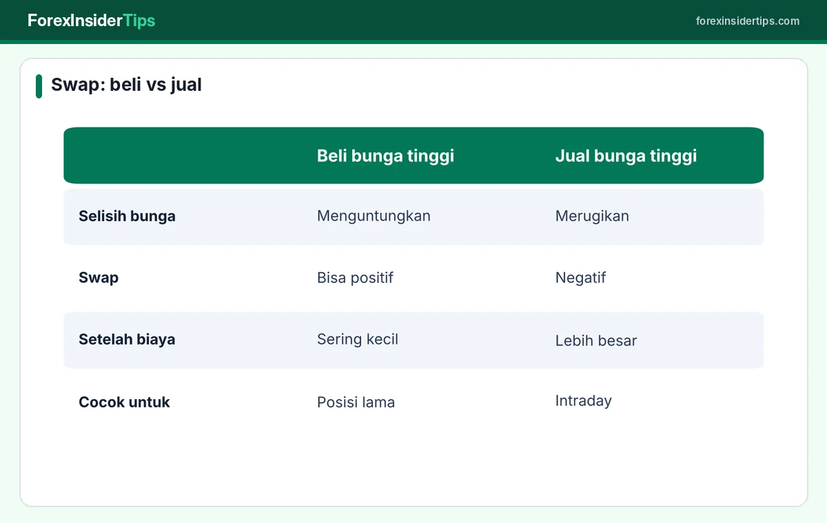 Perbandingan swap posisi beli dan jual